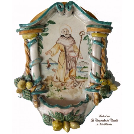Acquasantiera Sant'Antonino Abate, Protettore dei giardinieri, dei naviganti e di Sorrento 21 x 17 cm