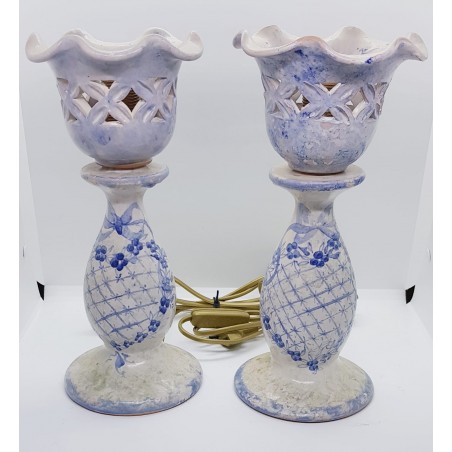 Coppia abat jour - Linea Fiori Blu Grillage