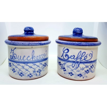 Set Barattoli: Zucchero, Caffe - Linea Fiori Blu Grillage
