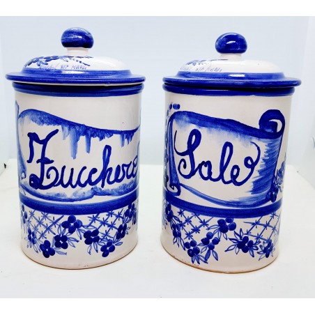 Set Barattoli: Zucchero, Sale - Linea Fiori Blu Grillage 20 x 12 cm
