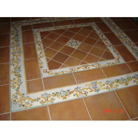 Fascia a pavimento Decoro Classico Fiori di Pesco Azzurro
